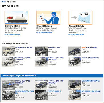 JapaneseVehicles renewed My Account section