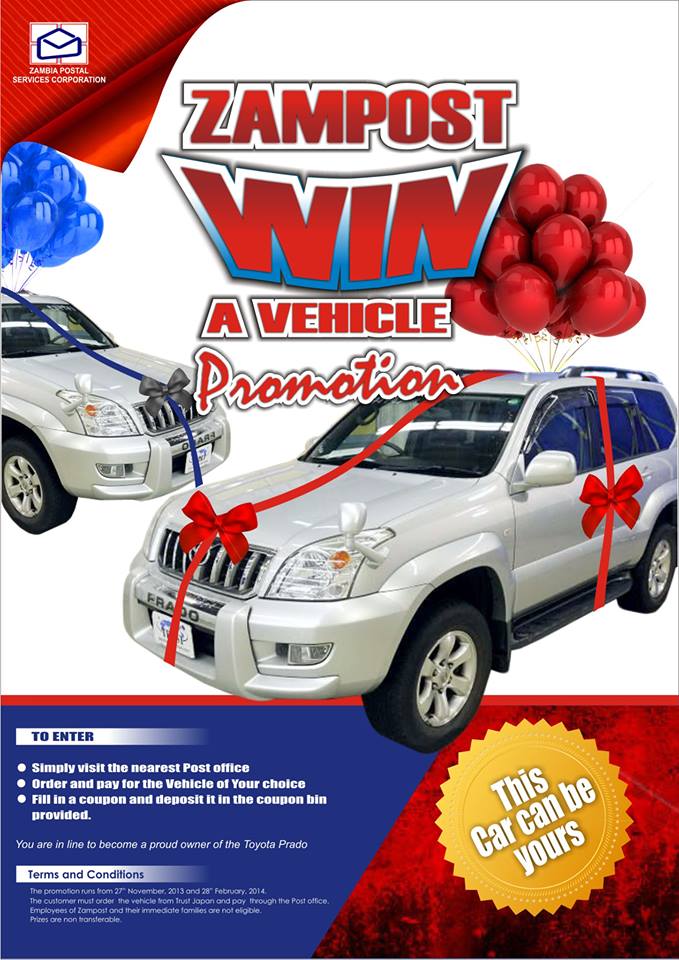 Pay for a Trust vehicle at ZamPost to participate to lottery for a Toyota Prado!